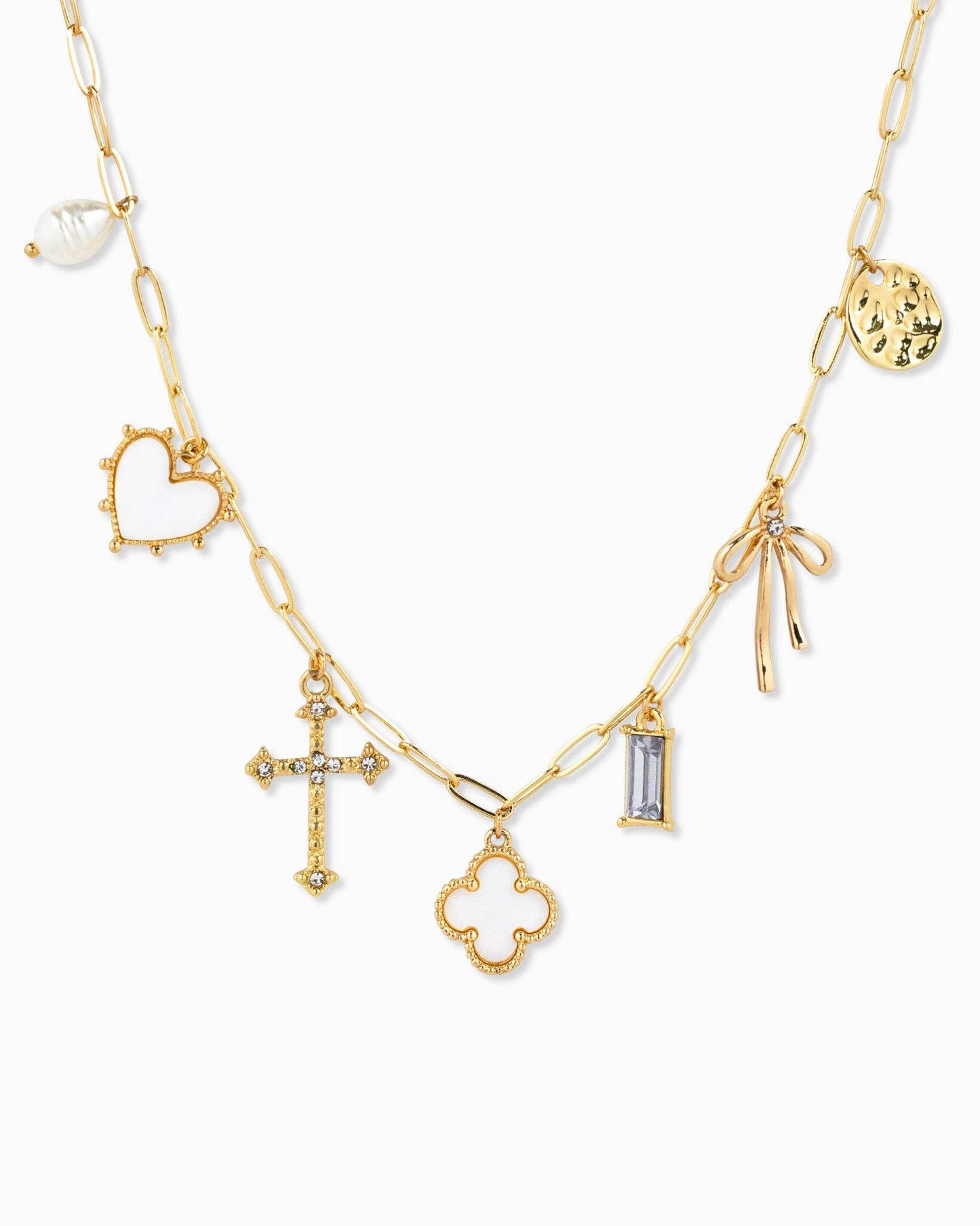 MOP Clover Multi Gold Charm Necklace