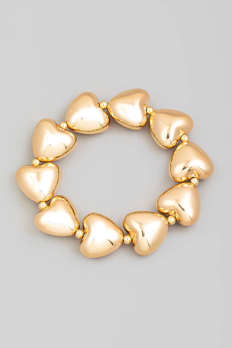 Metallic Heart Linked Elastic Bracelet