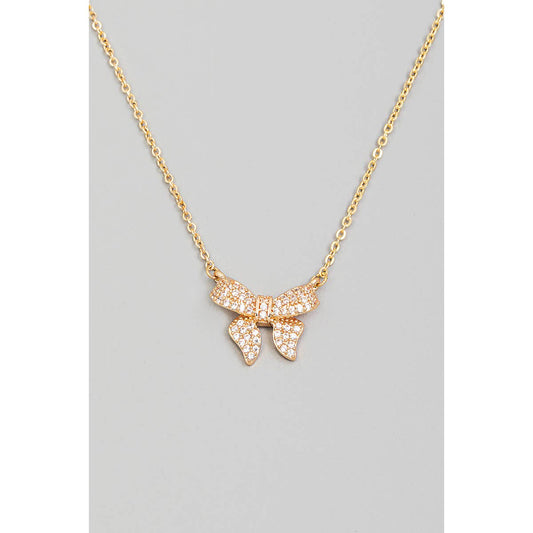 Pave Bow Ribbon Charm Necklace