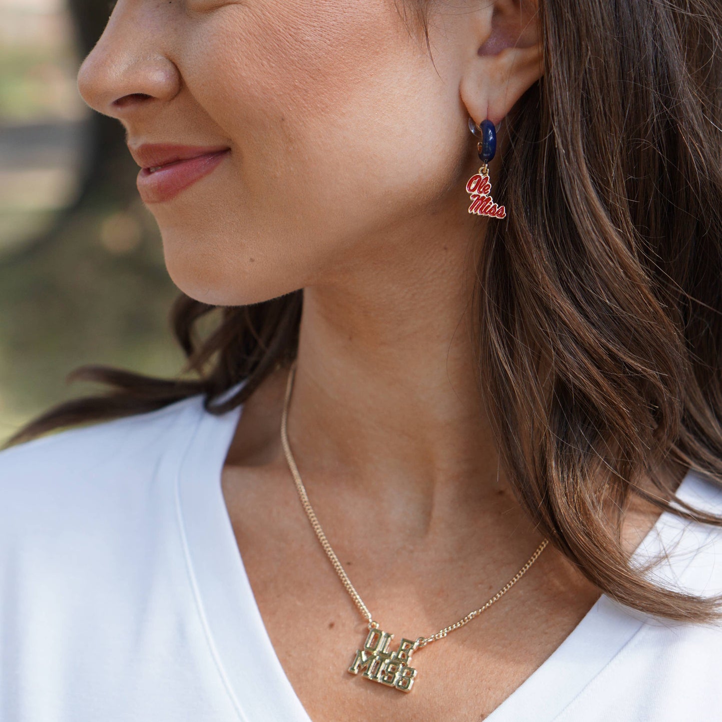 Ole Miss Rebels Varsity Outline Necklace in Shiny Gold