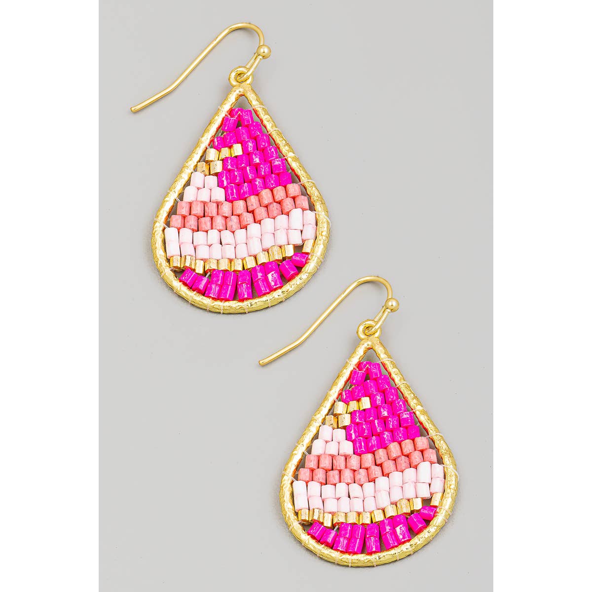 Seed Beaded Tear Dangle Hook Earrings