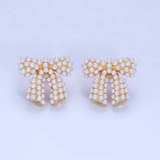 14K Gold Filled Pearl Ribbon Bow Stud Earrings