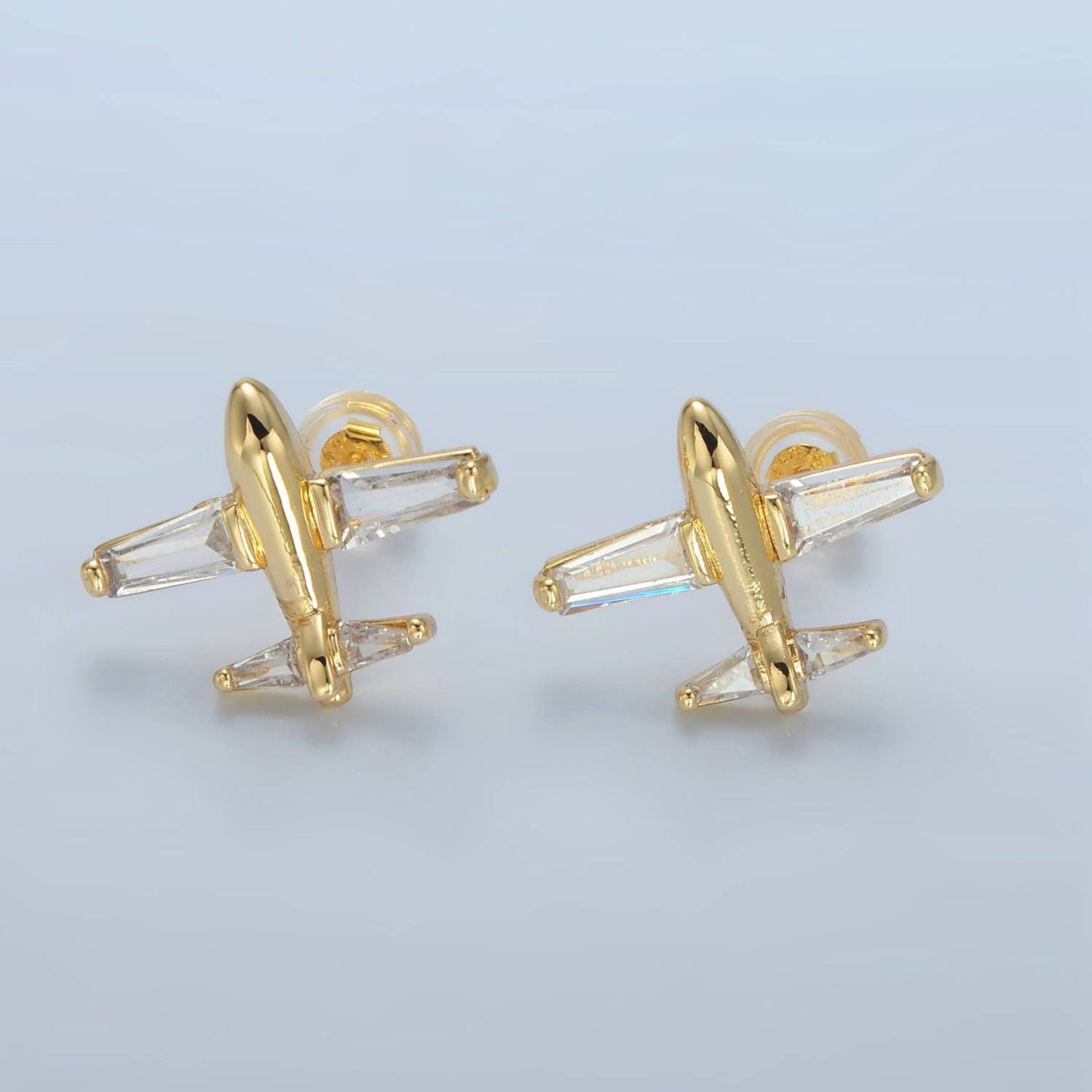 24K Gold Filled CZ Baguette Airplane Travel Studs