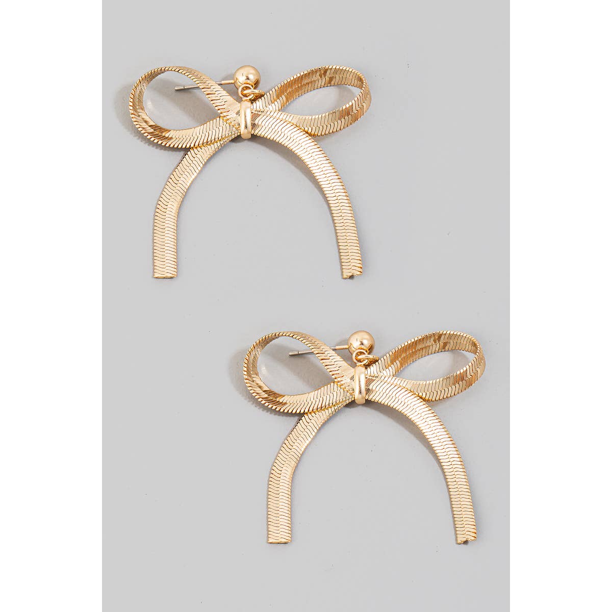 Flat Chain Ribbon Bow Dangle Stud Earrings