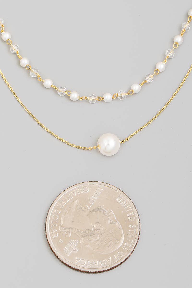 Dainty Layered Chain Pearl Bead Charm Necklace