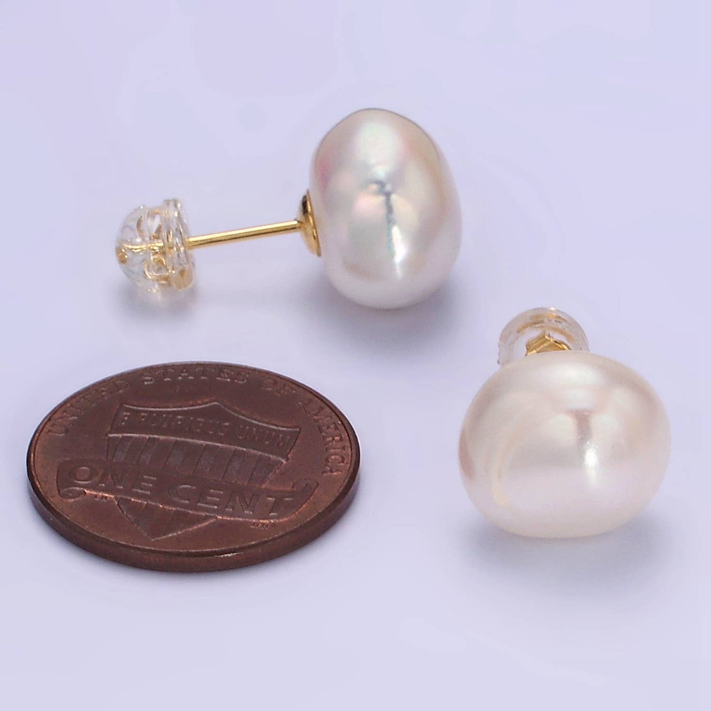 16K Gold Filled White Pearl Button Stud Earrings