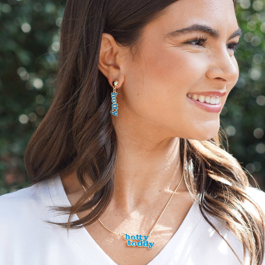 Ole Miss Rebels Slogan Earrings in Blue/Shiny Gold