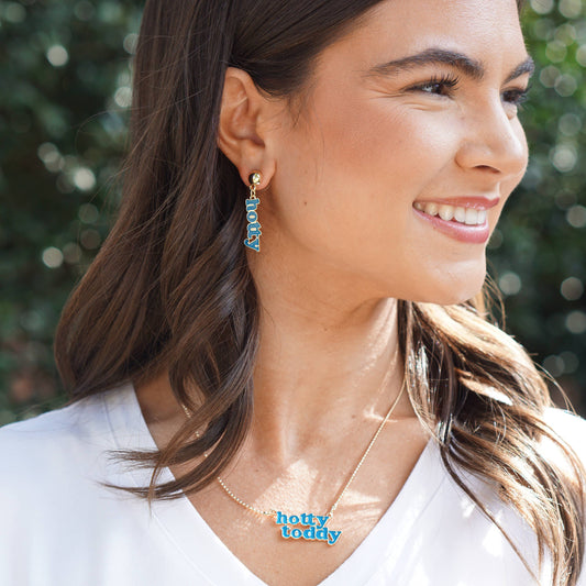 Ole Miss Rebels Slogan Necklace in Blue/Shiny Gold