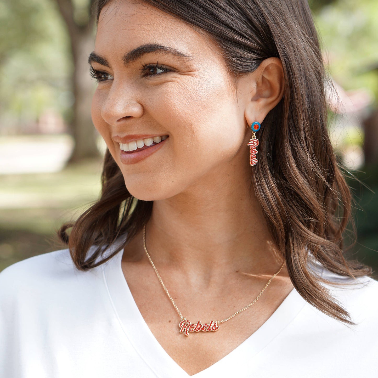 Ole Miss Rebels Pave Autograph Enamel Necklace in Red