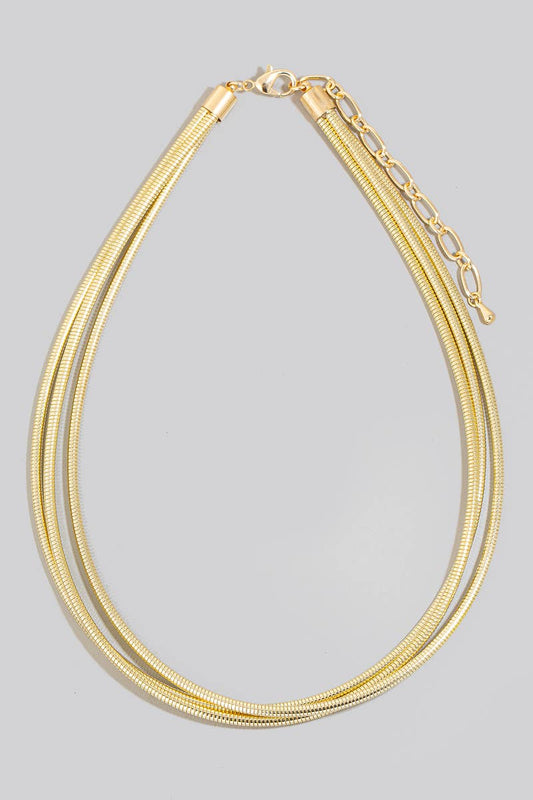 Triple Layered Metallic Coiled Classic Chain Necklace