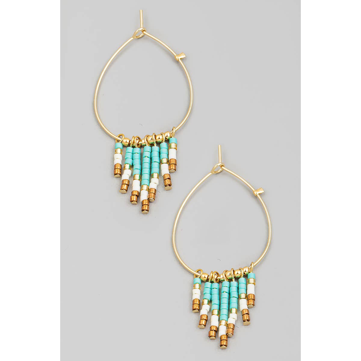 Wire Teardrop Bead Fringe Hoop Earrings Pink or Turquoise